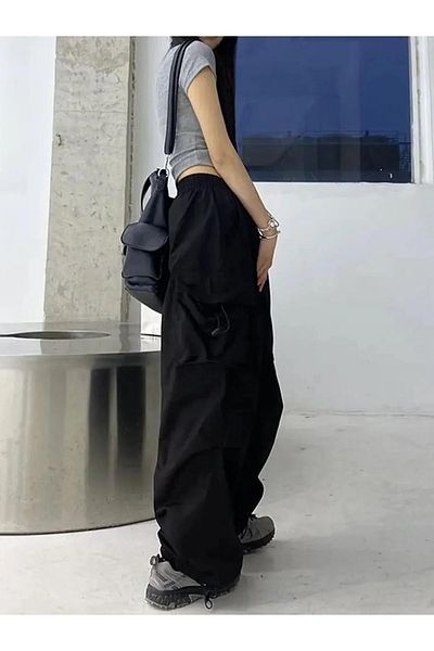 Gofeel Black Colored Cargo Pocket Elastic Baggy Extreme Loose Fit Pants