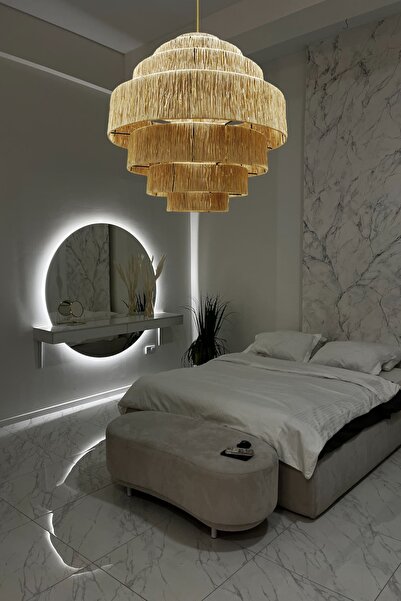 Belkıs Rattan Rattan, Bambu, Hasır Sarkıt Avize Çap: 45 Cm Yükseklik: 45 Cm