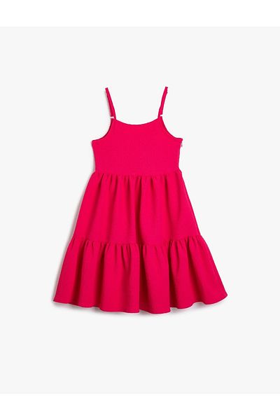 Koton Schlichtes, rosafarbenes, knielanges Mädchenkleid 3skg80081aw