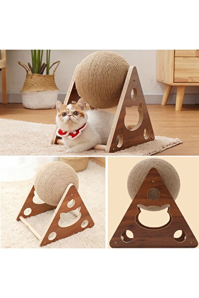 TİNEKE Ahşap İpli Kedi Oyuncagi Topu Kedi Tırmalaması