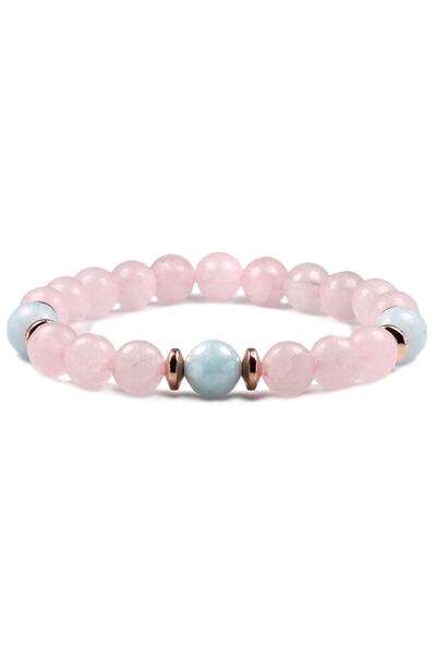 Genel Markalar Akuamarin - Pembe Kuvars Doğal Taş Bileklik 8 Mm