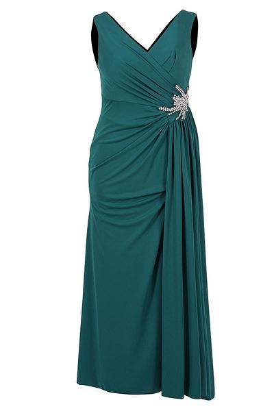 SpringStore Emerald Waist Jewelled V-Neck Evening Dress