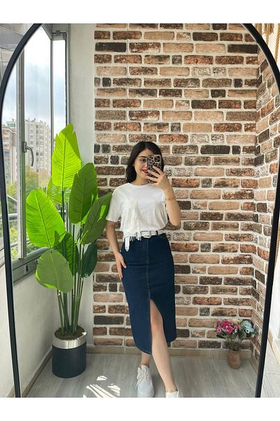 LİMABEL Fustă din denim cu lungime medie cu crestă în față