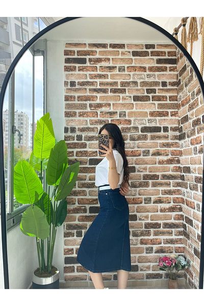 LİMABEL Fustă din denim cu lungime medie cu crestă în față