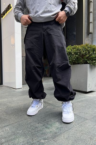 Gofeel Tactical Fabric Black Baggy Adjustable Waist Leg Trousers