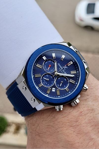 Daniel Klein Kasası Gümüş Kordonu Lacivert Renk Fonksiyonlu Erkek Kol Saati