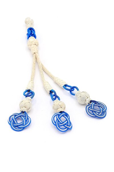 Midyat Nurtaş Gümüş Neon Blue Love Knot - 3-Piece Knitted Kazaziye, Silver Ta...