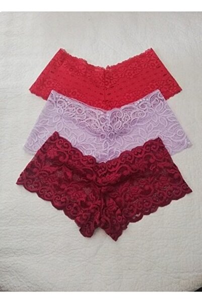 GECKO COLLECTION Gecko Dantelli Boxer Şort Fantazi Kadın Külot Kadın 3'lü