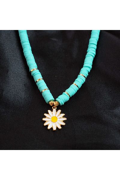 Planet Butik Daisy Figured Fimo Necklace Turquoise
