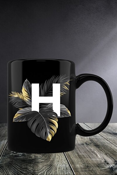 bymat كوب أسود بحرف H - كوب كوب أسود على شكل حرف H