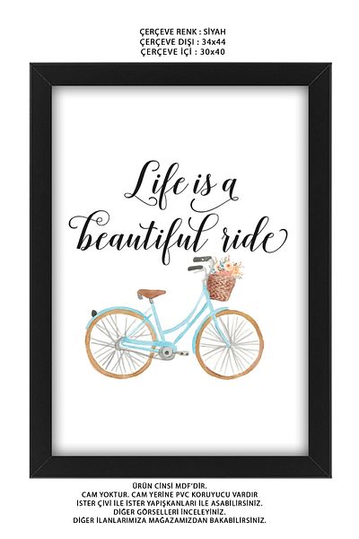 bymat Pictură Life Is A Beautiful Ride - Cadru decorativ cu imagini 30x40 - Pictură neagră