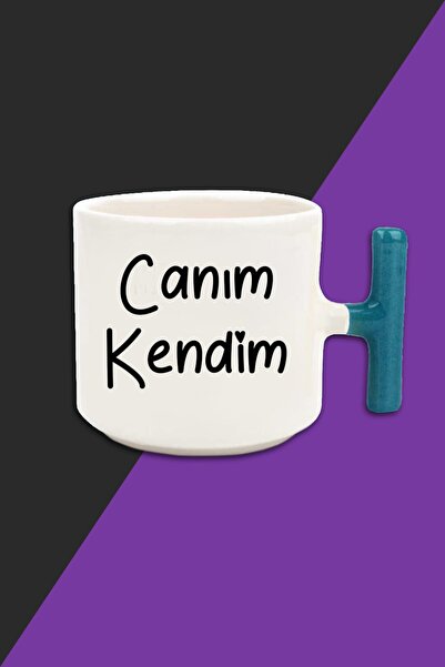 bymat كوب لاتيه بلون كريمي من My Dear Myself - كوب بمقبض أزرق