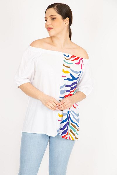 Şans Plus Size Blouse - White - Relaxed fit