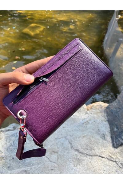 DERKON Portofel violet Oslo cu compartiment pentru telefon și suport de mână