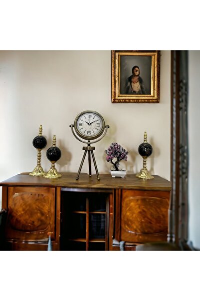 Bahat Eskitme Metal Ofis Salon Otel Ayaklı Masa Saati 26*45 Cm M28