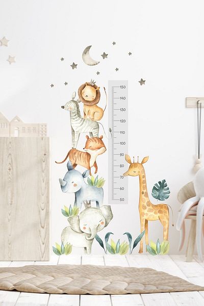 Sim Tasarım Adventurous Animals Height Meter Wall Sticker Set