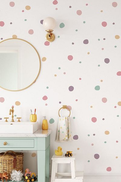 Sim Tasarım Sim385 Decorative Scattered Mixed Colored Polka Dots Wall Sticker Set