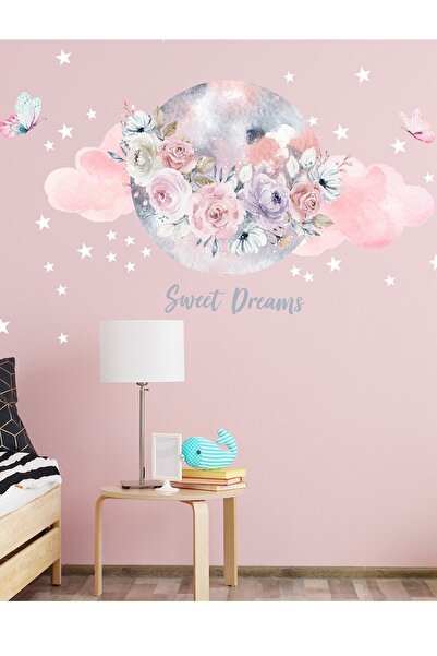 Sim Tasarım مجموعة ملصقات حائط على شكل زهور وقمر