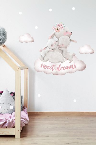 Sim Tasarım - Sim24 - Happy Rabbit Family Wall Sticker Colorful