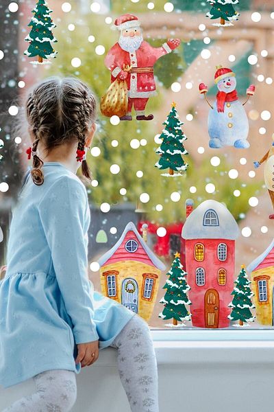 Sim Tasarım New Year's Snowy City New Year's Children's Room Glass Door Cabinet Decor Sticker Set - Sim786