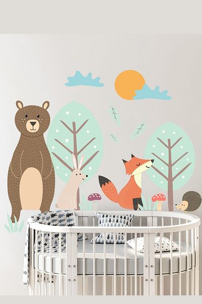Sim Tasarım Forest Creatures And Trees Wall Sticker Set