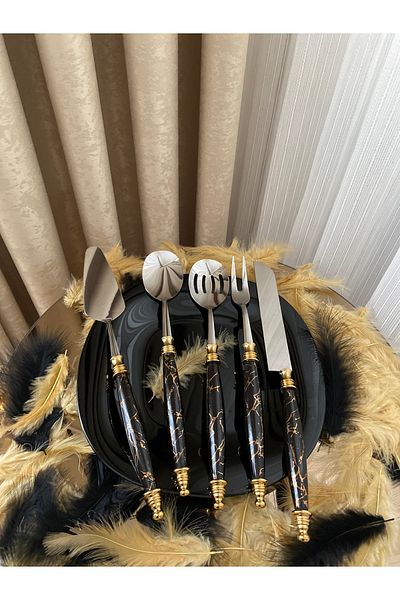 Housess طقم تقديم بمقبض بورسلين مكون من 5 قطع