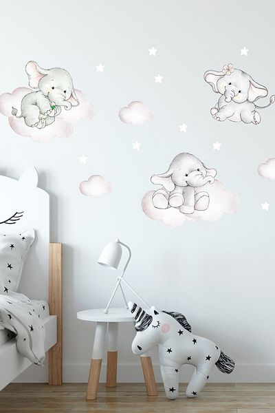 Sim Tasarım Cute Flying Elephants Wall Sticker Set