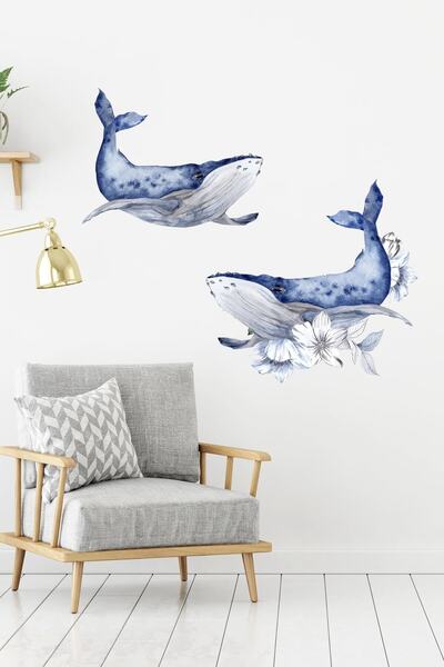 Sim Tasarım Blue Whales Wall Sticker Set Blue