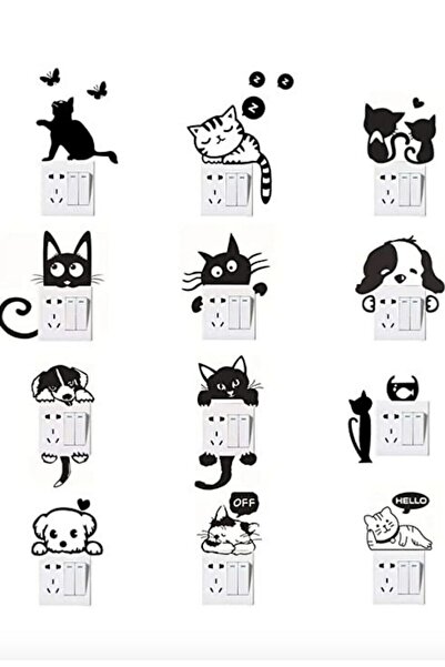 Sim Tasarım Tasarım 12li Kedi Priz Sticker Seti Simtasarım-386