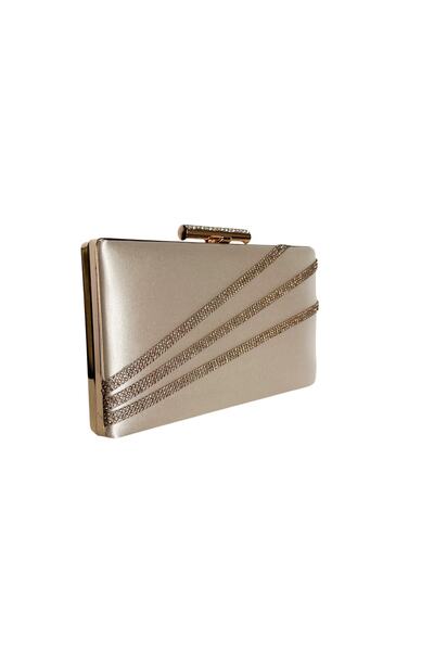 Biçanta Skin Nude Color Satin Gold Case Rose Stone Βραδινό Τσάντα Βραδινή Τσάντα Νυφικό Αρραβώνα Πορτφόλιο Clutch