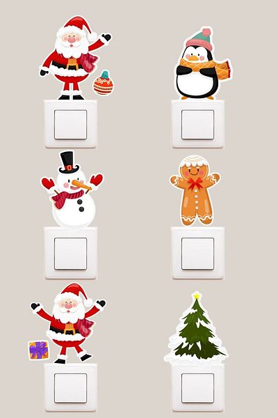 Sim Tasarım Set of 6 Christmas New Year Santa Claus Themed Decorative Socket Stickers -Model1 - Sim741