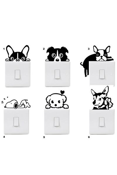 Sim Tasarım - Set of 6 Cute Dog Decorative Socket Socket Stickers - Sim751