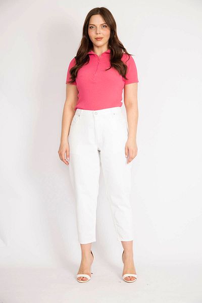 Şans Women's White Large Size 5 Pocket Jeans 65n36262