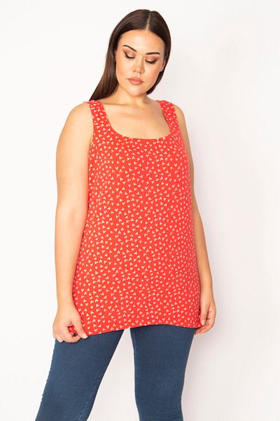 Şans Rotes Damen-Tanktop aus Baumwollstoff und Lycra in Übergröße 65n36269