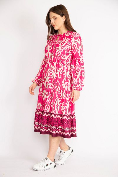 Şans Rochie lungă în straturi, colorată, cu guler de mărime mare, cu șireturi 65n36259