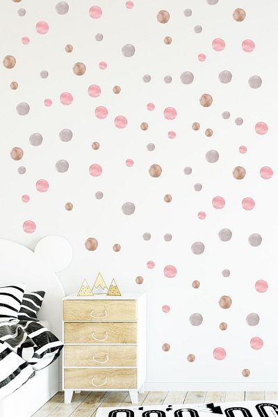 Sim Tasarım 3 and 5 Cm Soft Tones Watercolor Polka Dot Kids Room Wall Sticker Set - Sim764