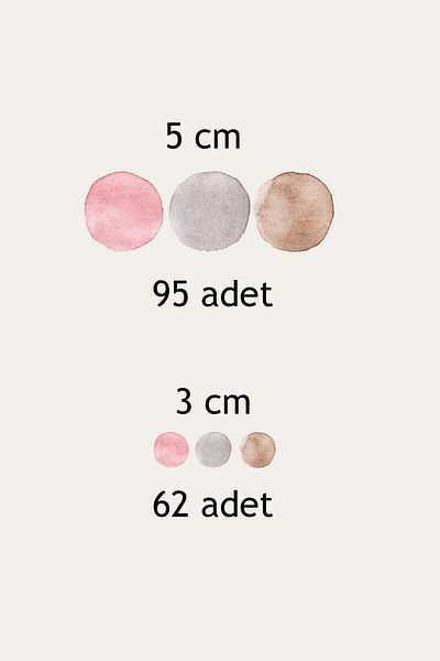 Sim Tasarım 3 and 5 Cm Soft Tones Watercolor Polka Dot Kids Room Wall Sticker Set - Sim764