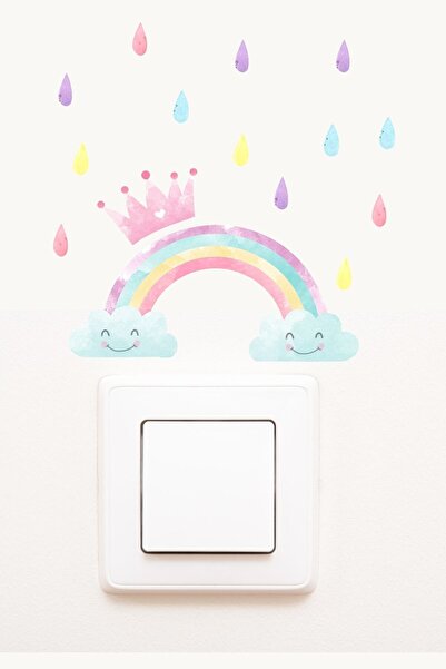 Sim Tasarım - Priz - Gökkuşağı Taç Ve Renkli Yağmur Damlaları Dekoratif Priz ...
