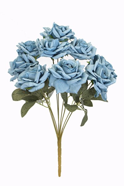 Yapay Çiçek Deposu 42 см Синьо Синьо - 9 стръка Висококачествен голям букет от екваториални рози