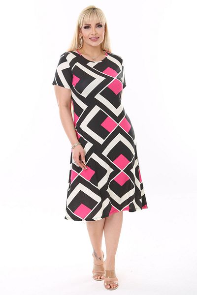 Madwilo Rochie midi de bază cu model geometric roz negru de damă