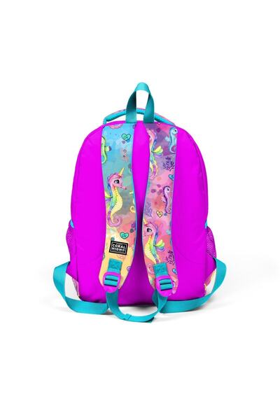 Coral High Kids Pembe Rengarenk Denizatı Desenli Üç Bölmeli Okul Sırt Çantası 14412