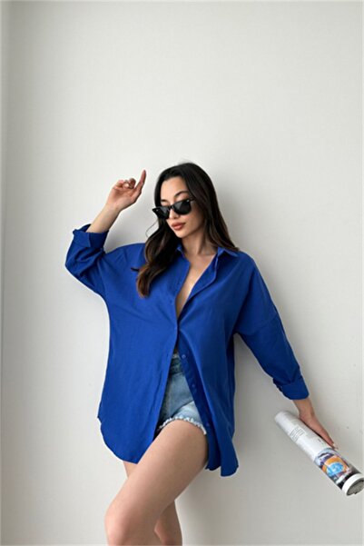 DELBİN Saks – Cămașă oversize fără umăr