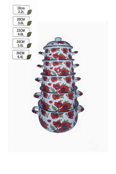 AHİR TİCARET Ebru Metal 5'li Büyük Boy Emaye Tencere Takımı