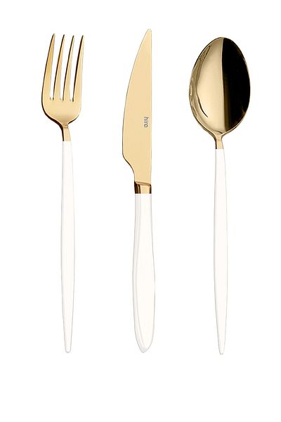 Hira Istanbul Gold White Mother of Pearl 24 Piece Spoon Fork Knife Set