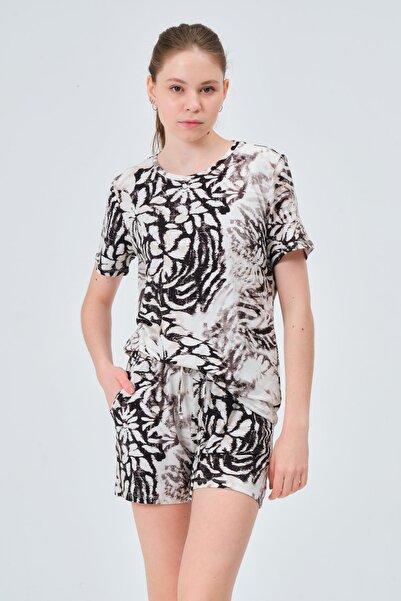 Asena Mila Bel Bağlamalı Günlük Plaj Spor Örme Leopar T-shirt&amp;şort Takım