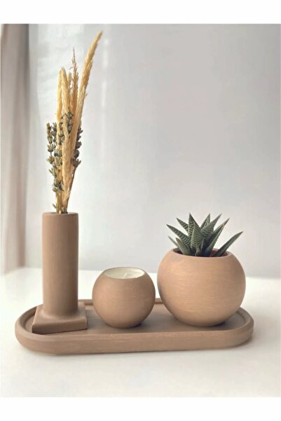 Nokta Çiçekçilik Gift Decorative Flower Pot Set Candle Succulent Dry Plant Different Color Options