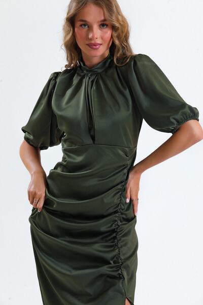 ADASTYLE Φόρεμα με γιακά σατέν, κομψό, ειδικές περιστάσεις, γάμος, αρραβώνας, χέννα, πάρτι, φόρεμα κοκτέιλ