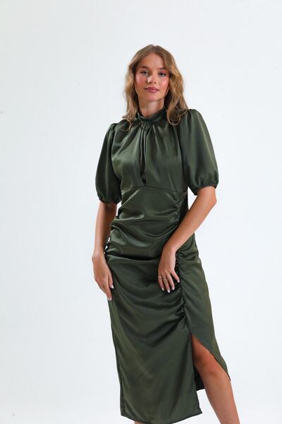 ADASTYLE Φόρεμα με γιακά σατέν, κομψό, ειδικές περιστάσεις, γάμος, αρραβώνας, χέννα, πάρτι, φόρεμα κοκτέιλ