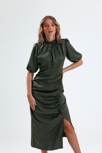 ADASTYLE Φόρεμα με γιακά σατέν, κομψό, ειδικές περιστάσεις, γάμος, αρραβώνας, χέννα, πάρτι, φόρεμα κοκτέιλ