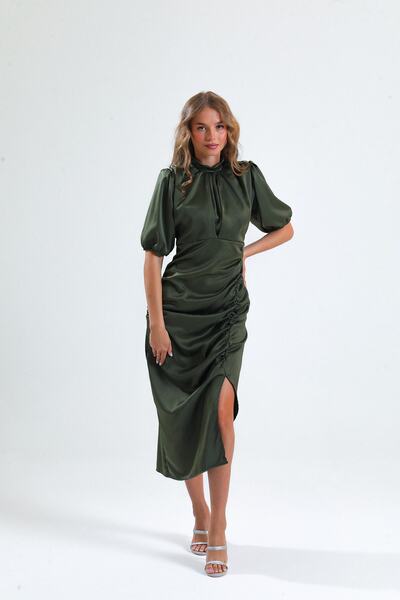 ADASTYLE Φόρεμα με γιακά σατέν, κομψό, ειδικές περιστάσεις, γάμος, αρραβώνας, χέννα, πάρτι, φόρεμα κοκτέιλ